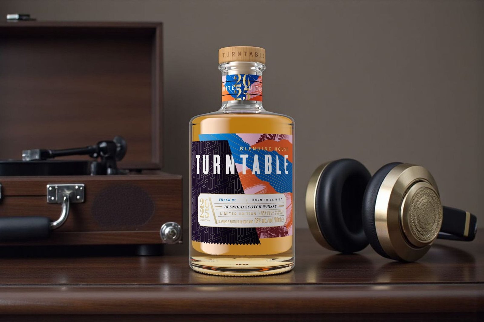 A bottle of Turntable Whisky dubbed Born to be Wild