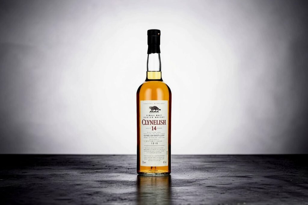 a bottle of Clynelish 14 on a minimal background