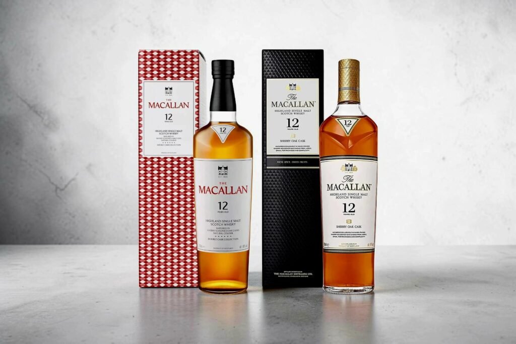 Macallan 12 Double Cask and Sherry Oak side by side for review comparison