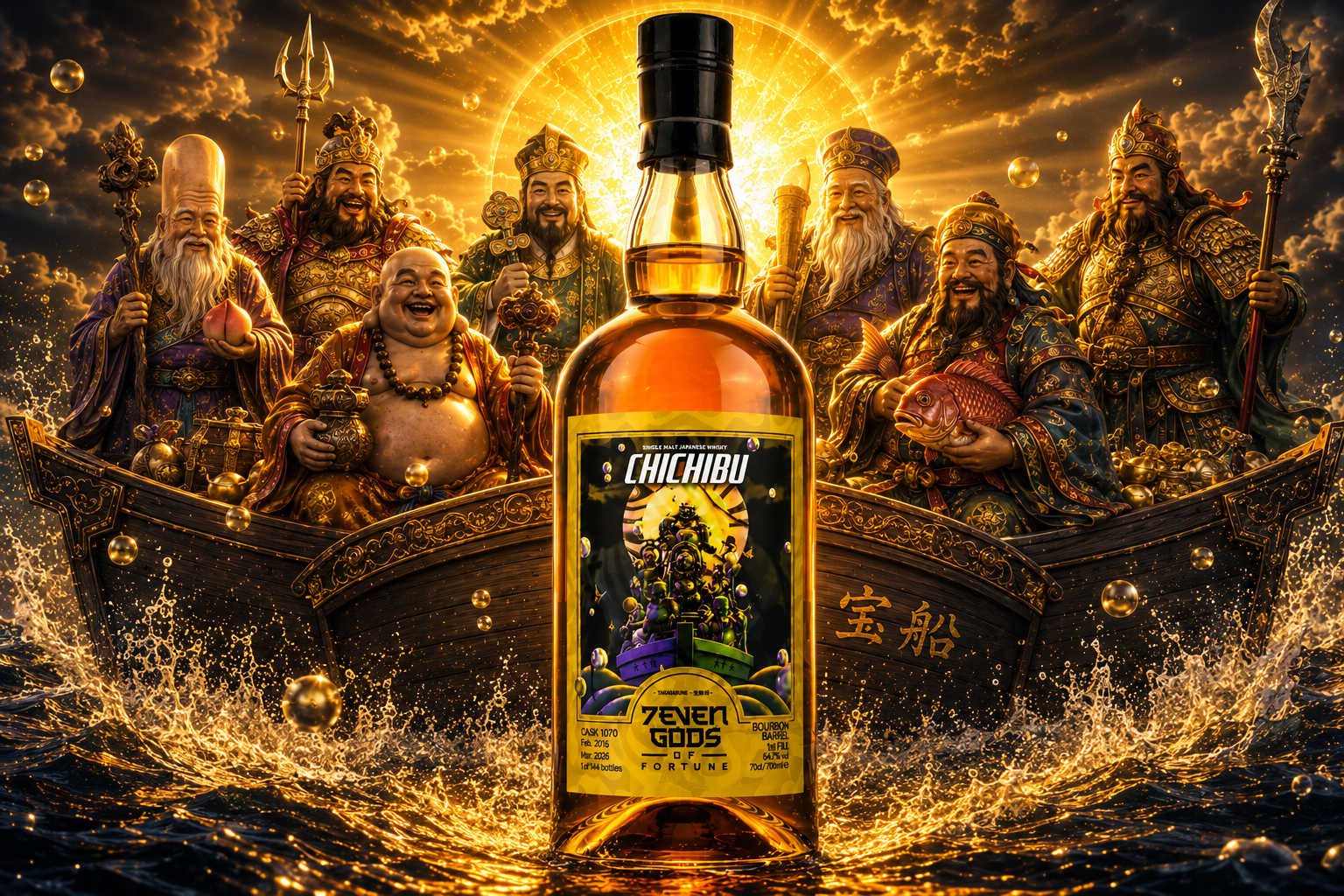 Chichibu Takarabune 10 Year Old Japanese single malt whisky with the Seven Gods of Fortune aboard the mythical Treasure Ship.